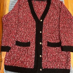 Women's Red and Black Cardigan Sweater